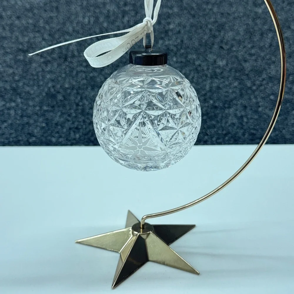 Vtg Waterford Crystal‎ Times Square 2000 Ornament with Department 56 Star Stand